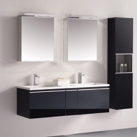 48” Black Double Sink Modern Bathroom Vanity With Double Medicine Cabinet